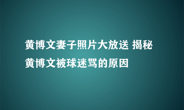 黄博文妻子照片大放送 揭秘黄博文被球迷骂的原因