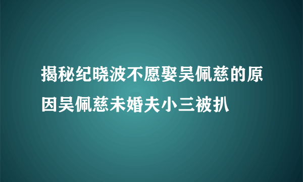 揭秘纪晓波不愿娶吴佩慈的原因吴佩慈未婚夫小三被扒