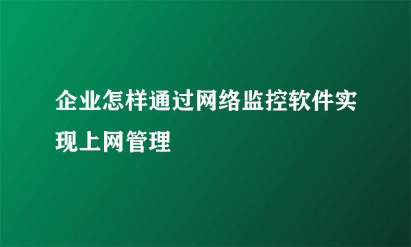 企业怎样通过网络监控软件实现上网管理