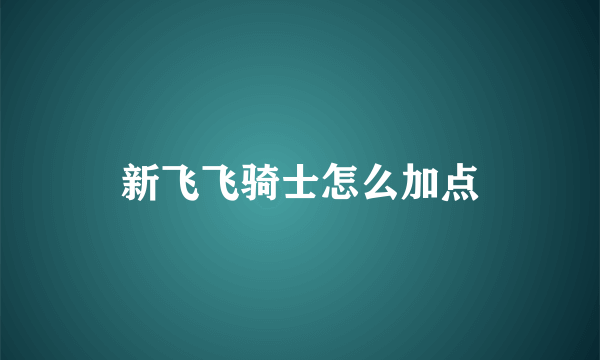 新飞飞骑士怎么加点