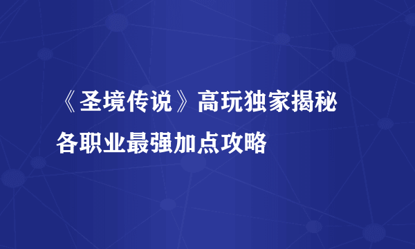 《圣境传说》高玩独家揭秘 各职业最强加点攻略