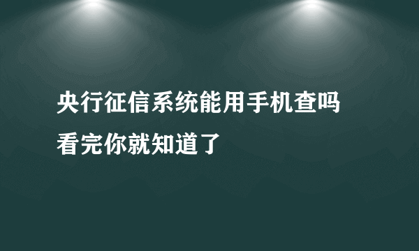 央行征信系统能用手机查吗 看完你就知道了