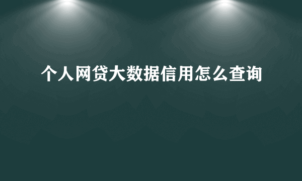 个人网贷大数据信用怎么查询