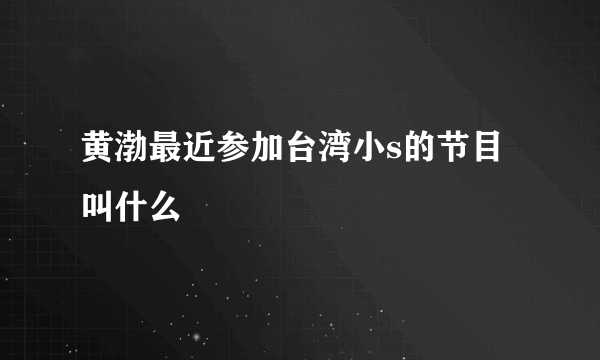 黄渤最近参加台湾小s的节目叫什么