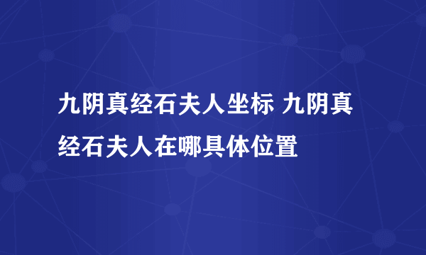 九阴真经石夫人坐标 九阴真经石夫人在哪具体位置