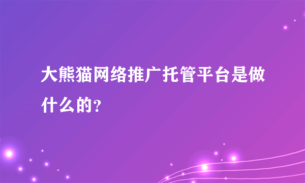 大熊猫网络推广托管平台是做什么的？