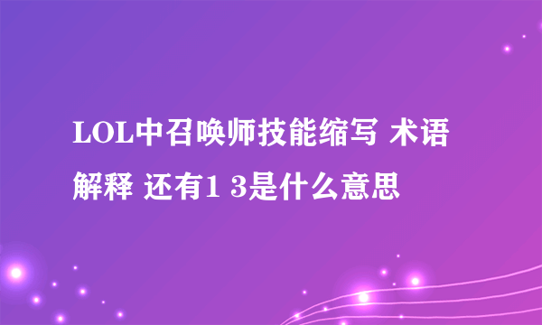 LOL中召唤师技能缩写 术语解释 还有1 3是什么意思