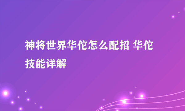 神将世界华佗怎么配招 华佗技能详解