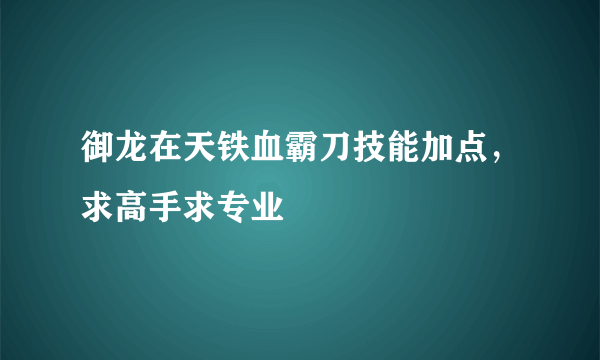 御龙在天铁血霸刀技能加点，求高手求专业