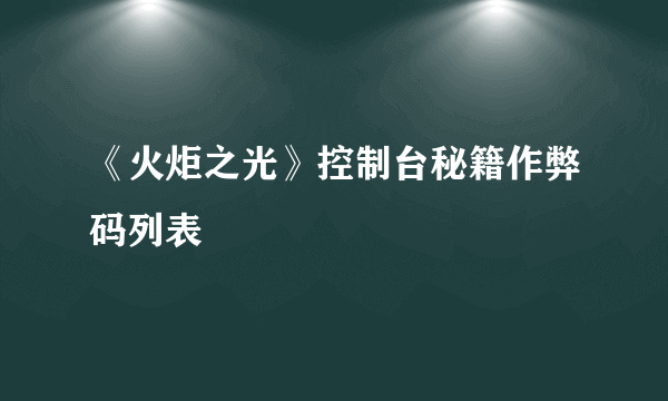 《火炬之光》控制台秘籍作弊码列表