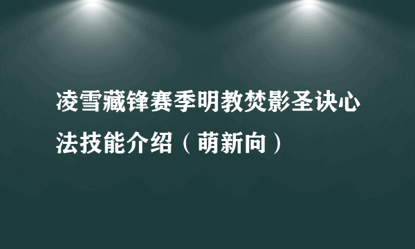 凌雪藏锋赛季明教焚影圣诀心法技能介绍（萌新向）