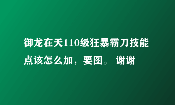 御龙在天110级狂暴霸刀技能点该怎么加，要图。 谢谢