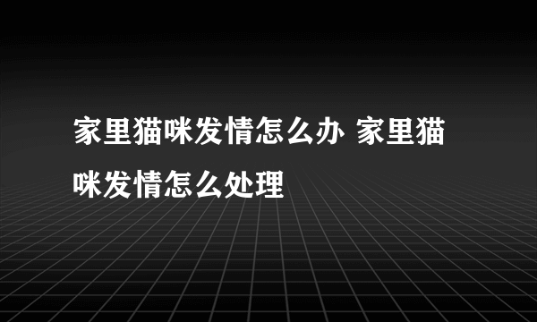 家里猫咪发情怎么办 家里猫咪发情怎么处理