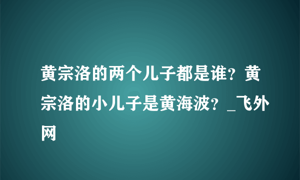 黄宗洛的两个儿子都是谁？黄宗洛的小儿子是黄海波？_飞外网