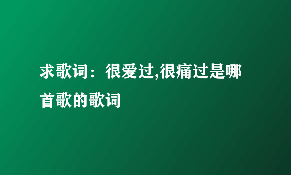 求歌词：很爱过,很痛过是哪首歌的歌词