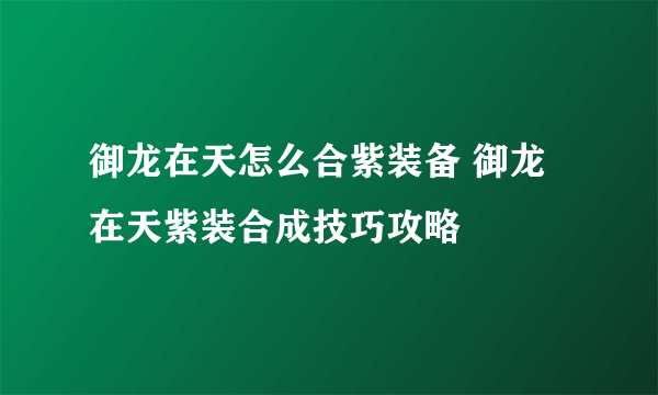 御龙在天怎么合紫装备 御龙在天紫装合成技巧攻略