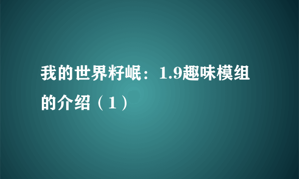 我的世界籽岷：1.9趣味模组的介绍（1）