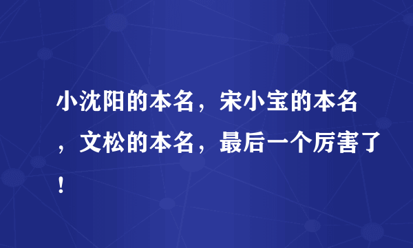 小沈阳的本名，宋小宝的本名，文松的本名，最后一个厉害了！