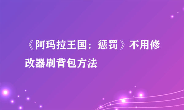 《阿玛拉王国：惩罚》不用修改器刷背包方法