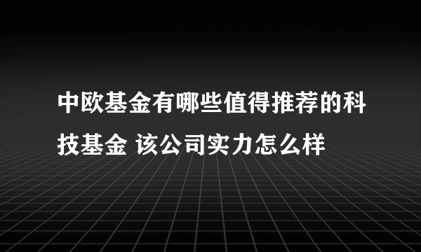 中欧基金有哪些值得推荐的科技基金 该公司实力怎么样