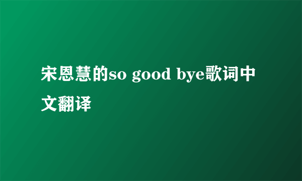 宋恩慧的so good bye歌词中文翻译