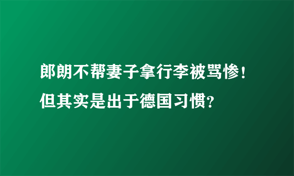 郎朗不帮妻子拿行李被骂惨！但其实是出于德国习惯？