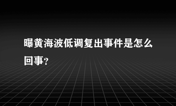 曝黄海波低调复出事件是怎么回事？