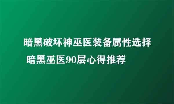 暗黑破坏神巫医装备属性选择 暗黑巫医90层心得推荐