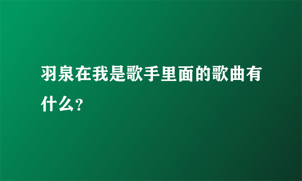 羽泉在我是歌手里面的歌曲有什么？