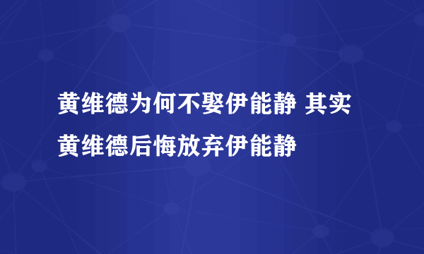 黄维德为何不娶伊能静 其实黄维德后悔放弃伊能静