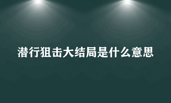 潜行狙击大结局是什么意思