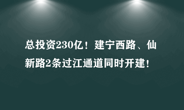 总投资230亿！建宁西路、仙新路2条过江通道同时开建！