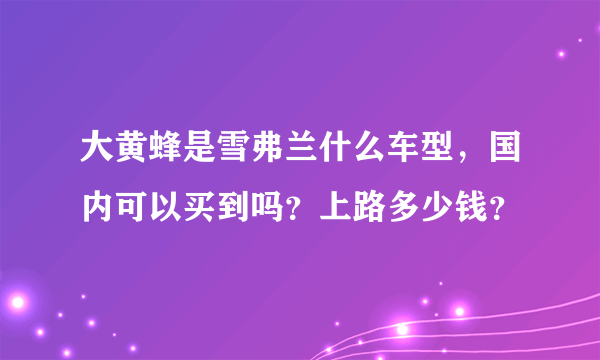 大黄蜂是雪弗兰什么车型，国内可以买到吗？上路多少钱？