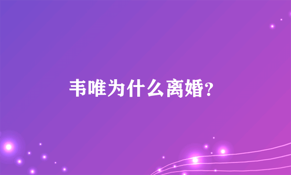 韦唯为什么离婚？