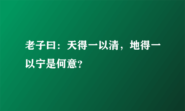 老子曰：天得一以清，地得一以宁是何意？