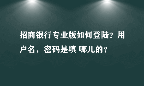 招商银行专业版如何登陆？用户名，密码是填 哪儿的？