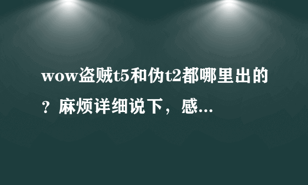 wow盗贼t5和伪t2都哪里出的？麻烦详细说下，感激不尽啊。