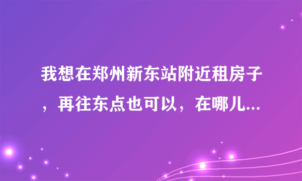 我想在郑州新东站附近租房子，再往东点也可以，在哪儿租房较实惠，请高手们给点建议