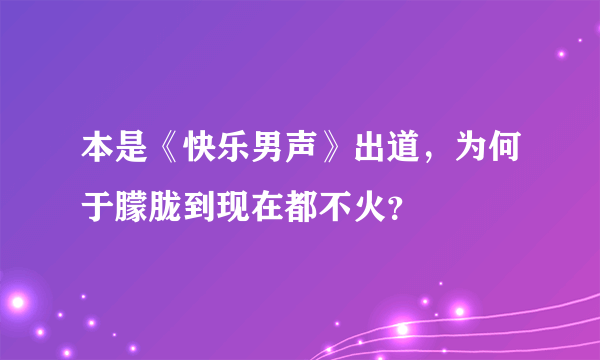 本是《快乐男声》出道，为何于朦胧到现在都不火？