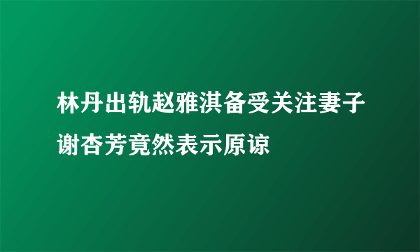 林丹出轨赵雅淇备受关注妻子谢杏芳竟然表示原谅