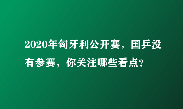 2020年匈牙利公开赛，国乒没有参赛，你关注哪些看点？