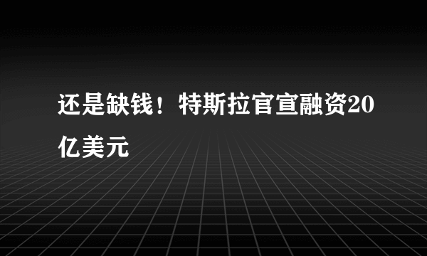 还是缺钱！特斯拉官宣融资20亿美元