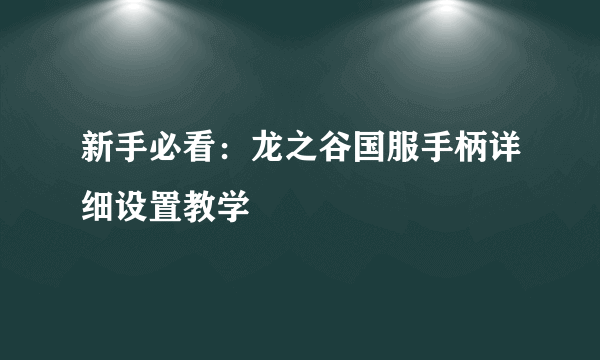 新手必看：龙之谷国服手柄详细设置教学