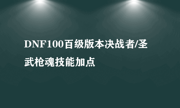 DNF100百级版本决战者/圣武枪魂技能加点