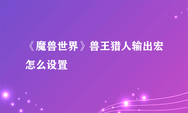 《魔兽世界》兽王猎人输出宏怎么设置