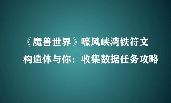 《魔兽世界》嚎风峡湾铁符文构造体与你：收集数据任务攻略