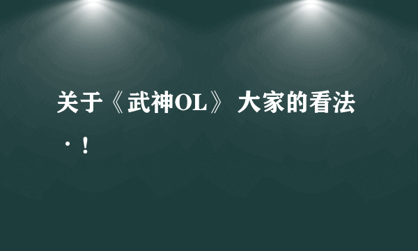 关于《武神OL》 大家的看法·！