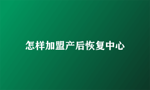 怎样加盟产后恢复中心