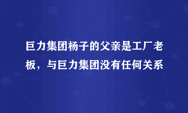 巨力集团杨子的父亲是工厂老板，与巨力集团没有任何关系