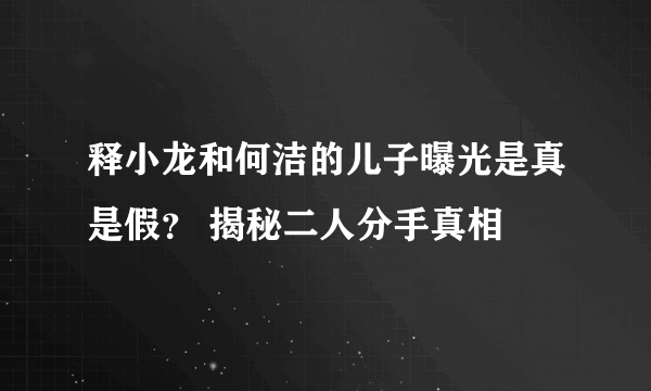 释小龙和何洁的儿子曝光是真是假？ 揭秘二人分手真相